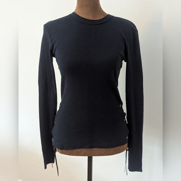 United Colors Of Benetton Tops - United Colors of Benetton Made in Italy Long Sleeve Black Tee w/ Lace Up Sides M